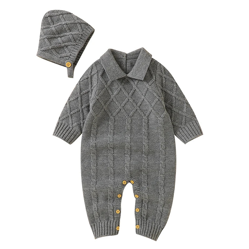 Baby Bodysuits Newborn Romper Baby Boys Girls Clothes Knitted Jumpsuits Hats 2pcs Sets Autumn Winter Infant Outfits Kids Wear