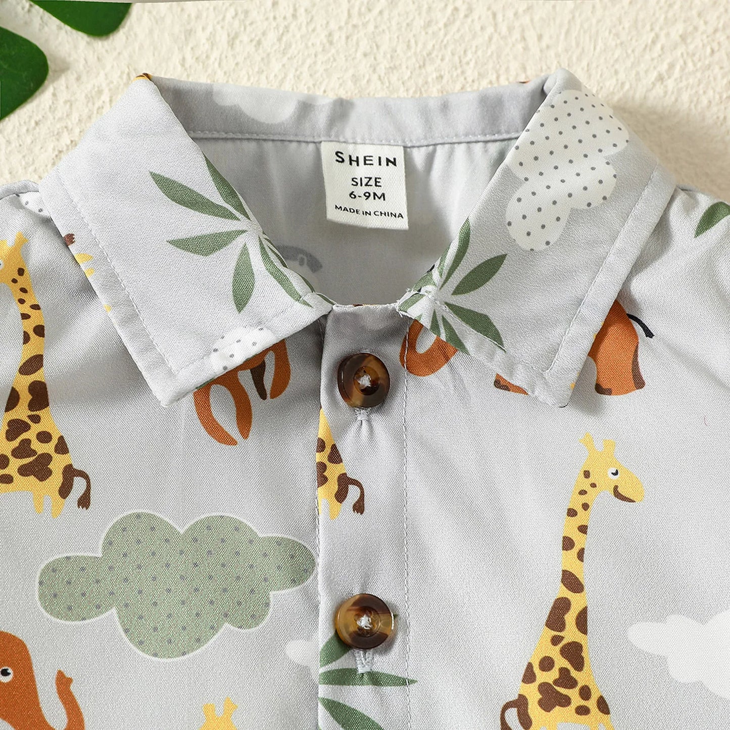 Baby Boys Gentlemen Clothes Suit Short Sleeve Lapel Collar Animal Print Shirt Solid Color Elastic Pants Summer Casual Outfits