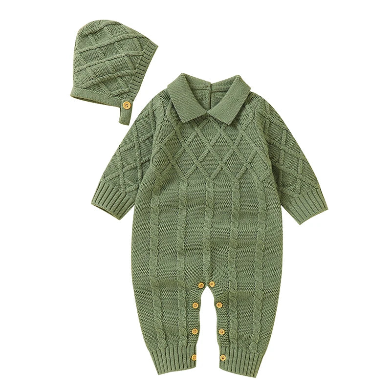 Baby Bodysuits Newborn Romper Baby Boys Girls Clothes Knitted Jumpsuits Hats 2pcs Sets Autumn Winter Infant Outfits Kids Wear