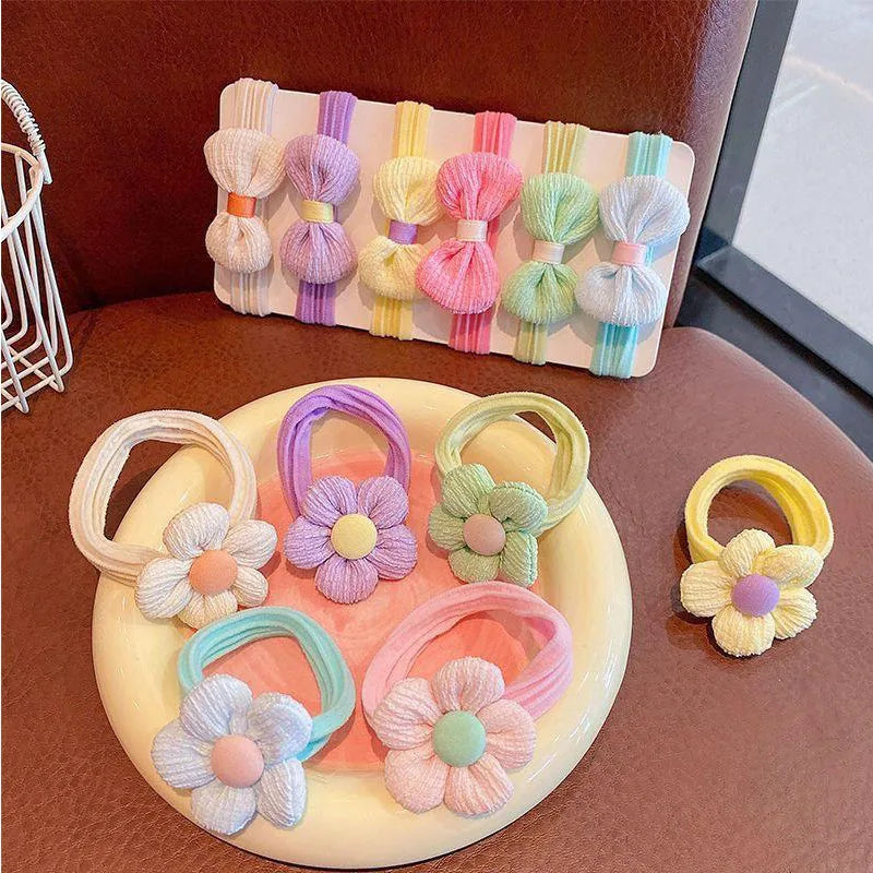 6 Pcs Flower Hair Accessoires Flower Colorful Elestic Hair Ring Rope for Little Girls Baby Hair Small Kids Headwear